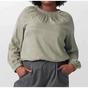 NWT Universal Standard XS Selene Long Sleeve Gathered Neck Blouse Top Sage Green